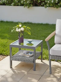 Songmics Home Sencillo Collection - Small Square Coffee Table with Storage, Modern and Transitional Style, Glass, Gray