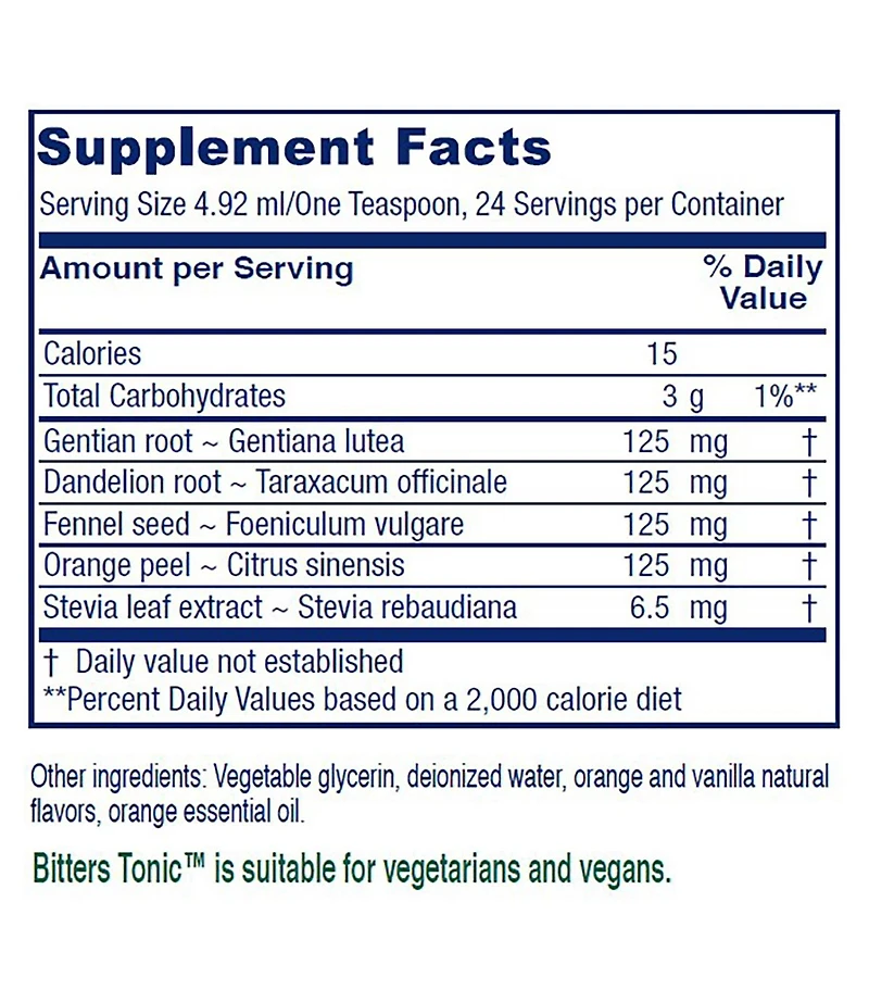 Vitanica Bitters Tonic - Digestive Health Tonic - Digestion Supplement with Dandelion Root, Orange Peel & Fennel Seed - Vanilla Orange, 4 Fl Oz
