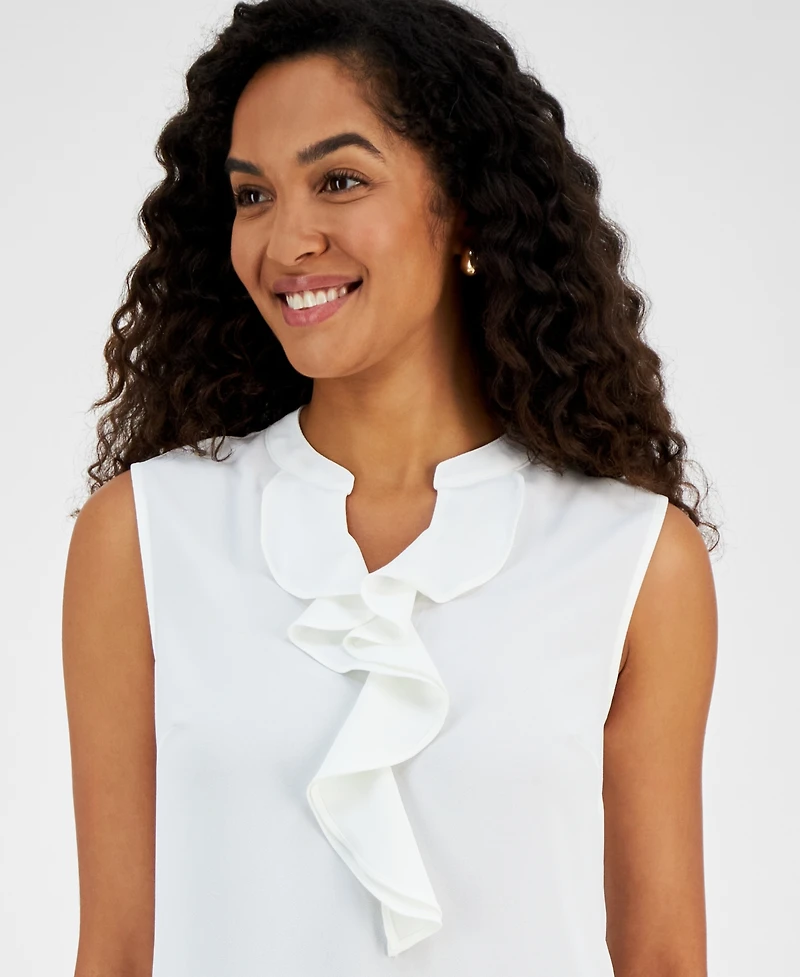 Kasper Petite Sleeveless Ruffle-Neck Blouse