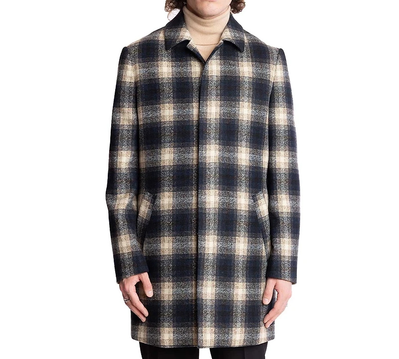 Paisley & Gray Men's Navy & Cream Buffalo Plaid Topper Coat