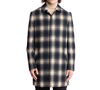 Paisley & Gray Men's Navy & Cream Buffalo Plaid Topper Coat