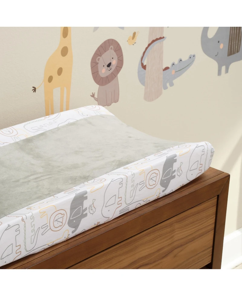 Lambs & Ivy Jungle Story Soft Minky Velour Safari Changing Pad Cover- White/Gray