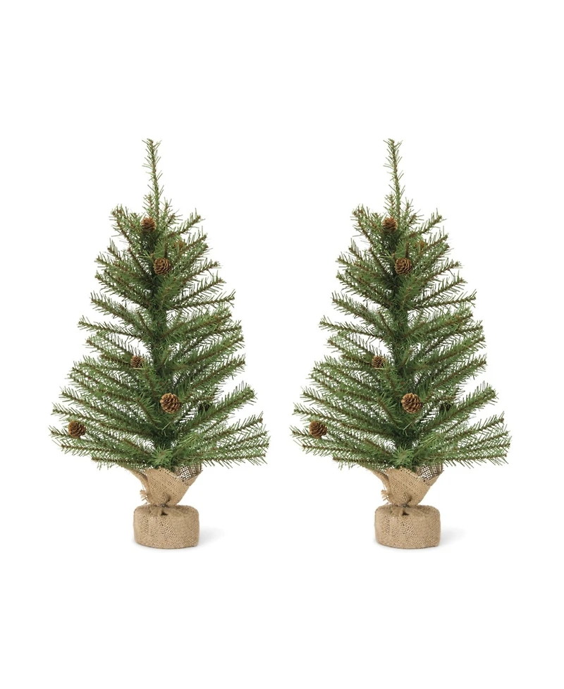 Slickblue Pine Tree With Burlap Bag Base And Pinecone Accents (Set of 2)