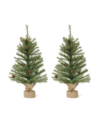 Slickblue Pine Tree With Burlap Bag Base And Pinecone Accents (Set of 2)