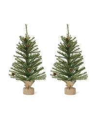 Slickblue Pine Tree With Burlap Bag Base And Pinecone Accents (Set of 2)