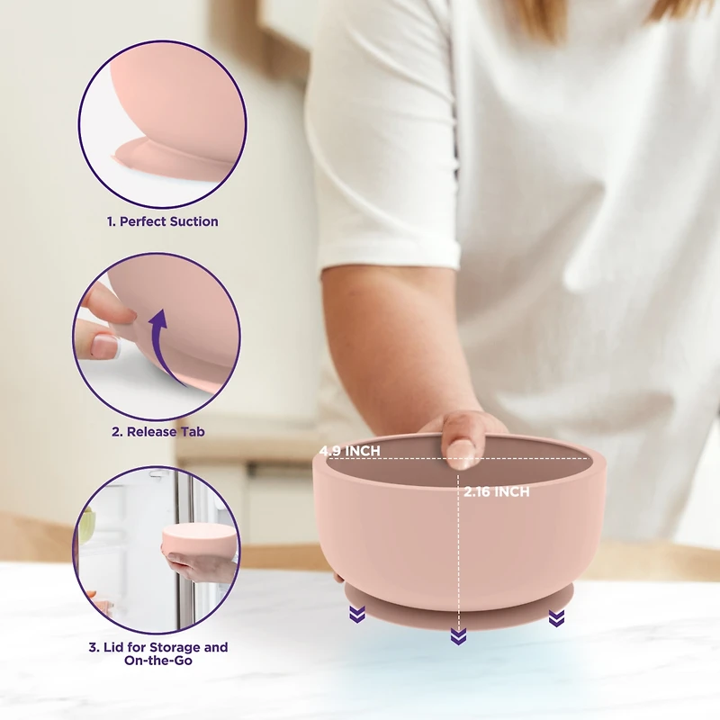 Sperric Toddler Bowls with Suction, Silicone Feeding Set Suction Bowl with Lids and Spoons, Bpa Free Bowls 0-6 Months Feeding Essentials