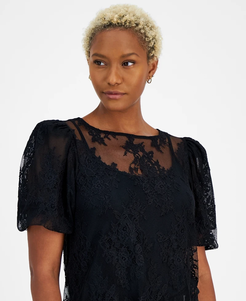 Bar Iii Women's Round-Neck Lace Blouse, Created for Macy's