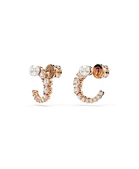 Swarovski Crystal Pearl, Round Cut, White, Matrix Hoop Earrings