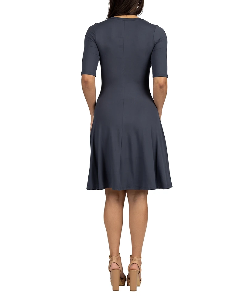 24seven Comfort Apparel a Line Knee Length Elbow Sleeves Dress