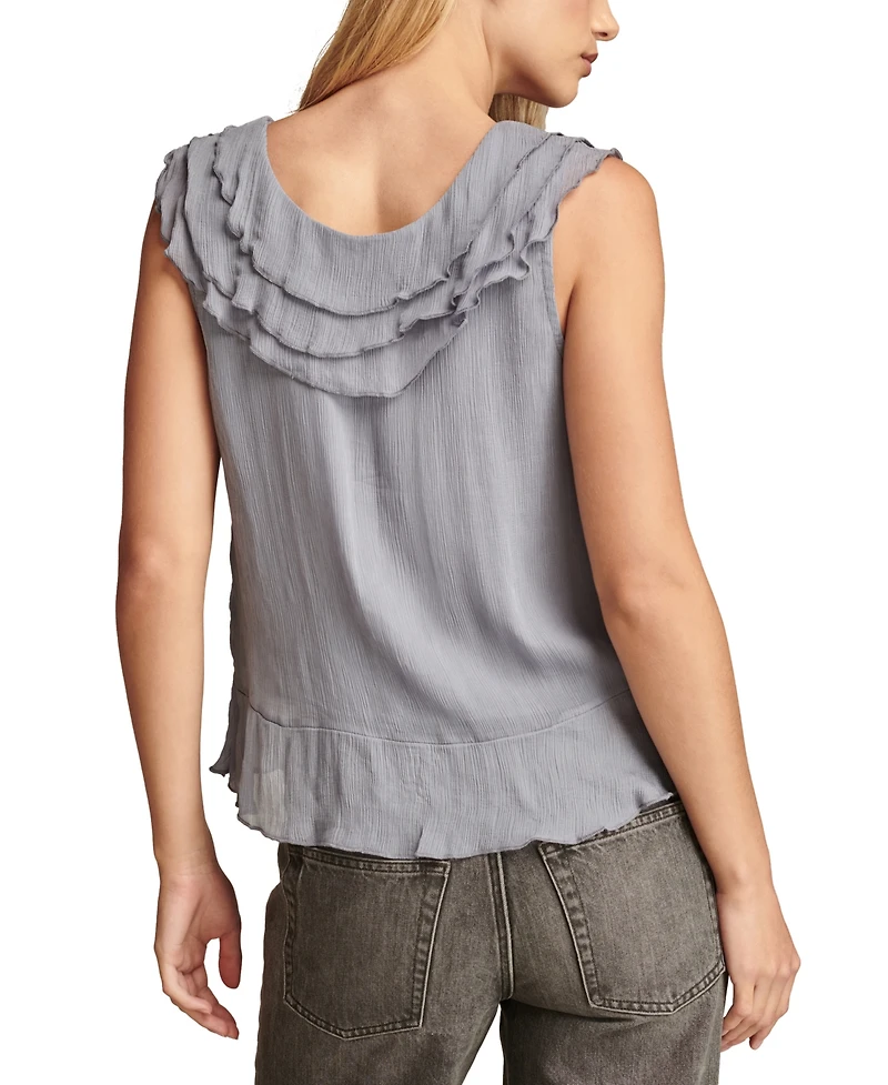 Lucky Brand Women's Ruffled Chiffon Sleeveless Top