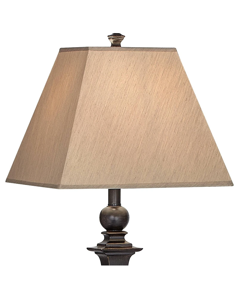 Regency Hill Traditional Floor Lamp 59" Tall Italian Bronze Taupe Faux Silk Square Hardback Shade for Living Room Reading Bedroom Office