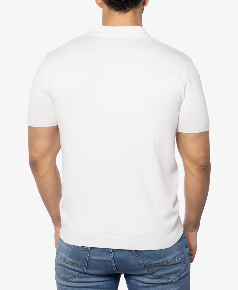 Spring + Mercer Men's Cable Knit Johnny Collar Short Sleeve Sweater Polo