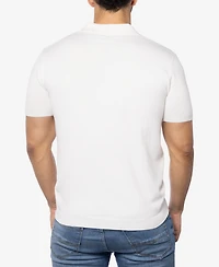 Spring + Mercer Men's Cable Knit Johnny Collar Short Sleeve Sweater Polo