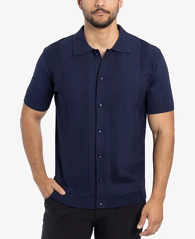 Spring + Mercer Men's Classic Ribbed Texture Polo Sweater