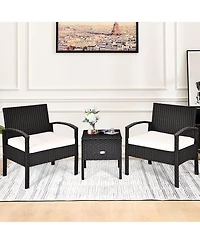 Gymax 3PCS Rattan Patio Conversation Set Outdoor Furniture Set w/ Storage Table