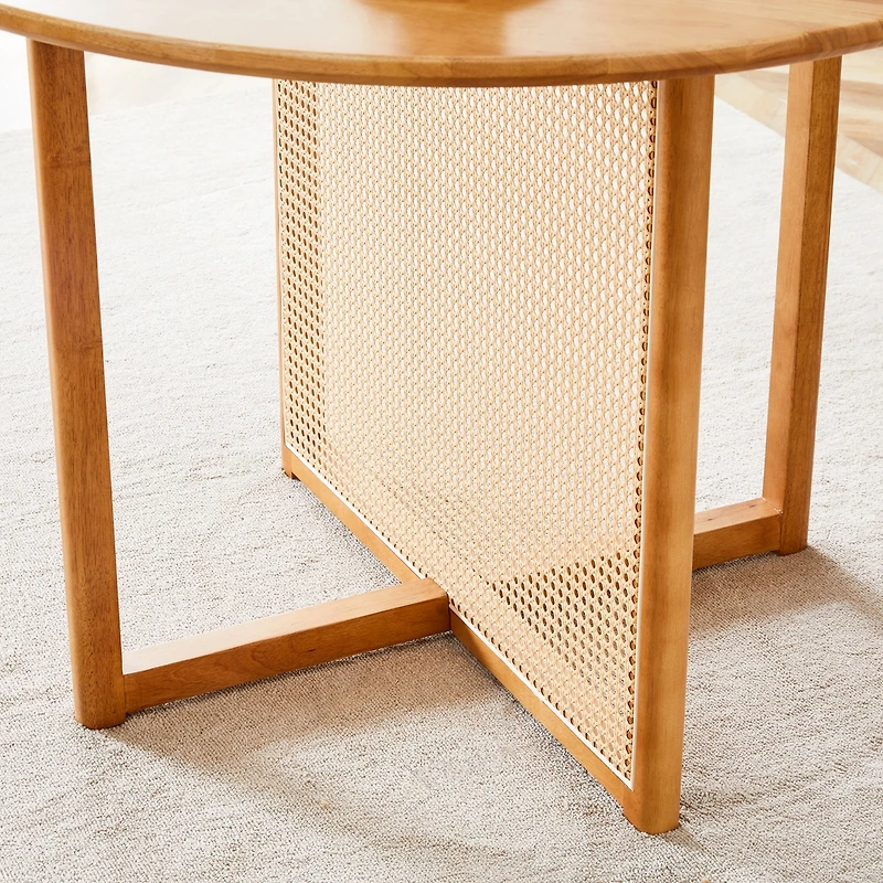 Streamdale Furniture Retro Chinese Solid Wood Round Imitation Rattan Table Desk