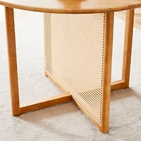 Streamdale Furniture Retro Chinese Solid Wood Round Imitation Rattan Table Desk