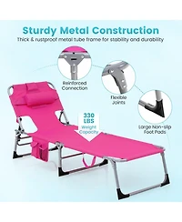 Gymax Set of 2 Beach Chaise Lounge Chair Folding Reclining w/ Facing Hole Turquoise