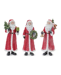 Slickblue Glitter Santa Figurine With Pine Accent (Set of 3)
