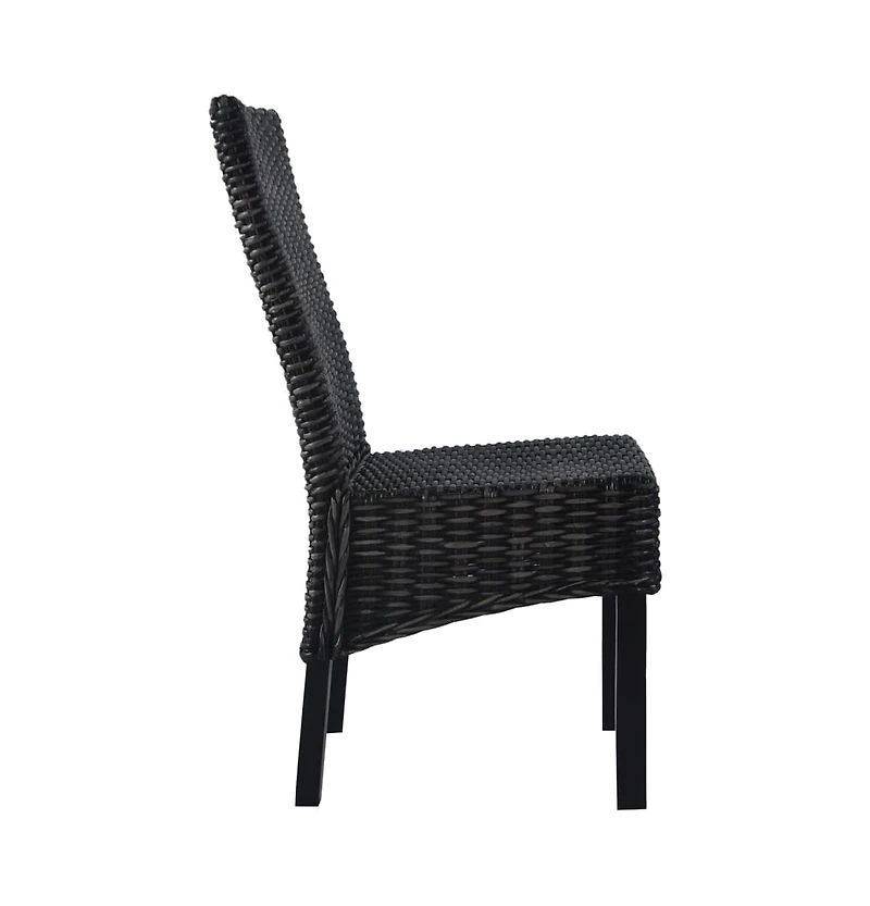 Dining Chairs 2 pcs Black Kubu Rattan and Mango Wood