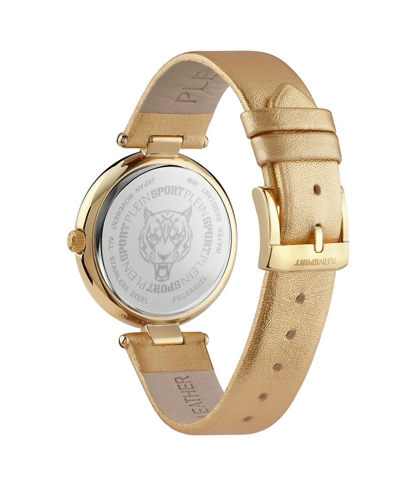 Plein Sport Women's Opium 2 Hand Quartz Gold Genuine Leather Strap 38mm