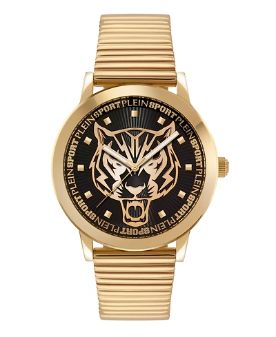 Plein Sport Men's Iron Tiger 3 Hand Quartz Ip Yellow Gold Bracelet 44mm