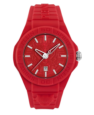 Plein Sport Men's New Fearless 3 Hand Date Quartz Red Silicone Strap 46mm
