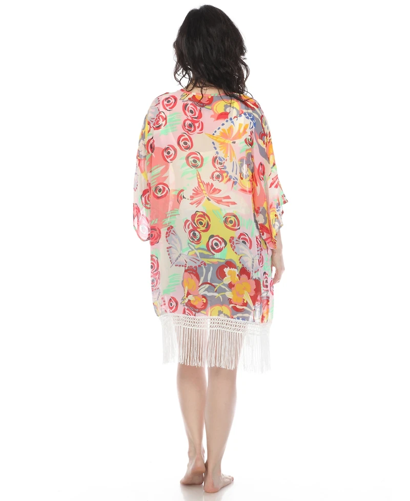 White Mark Women's Sheer Fringe Kimono