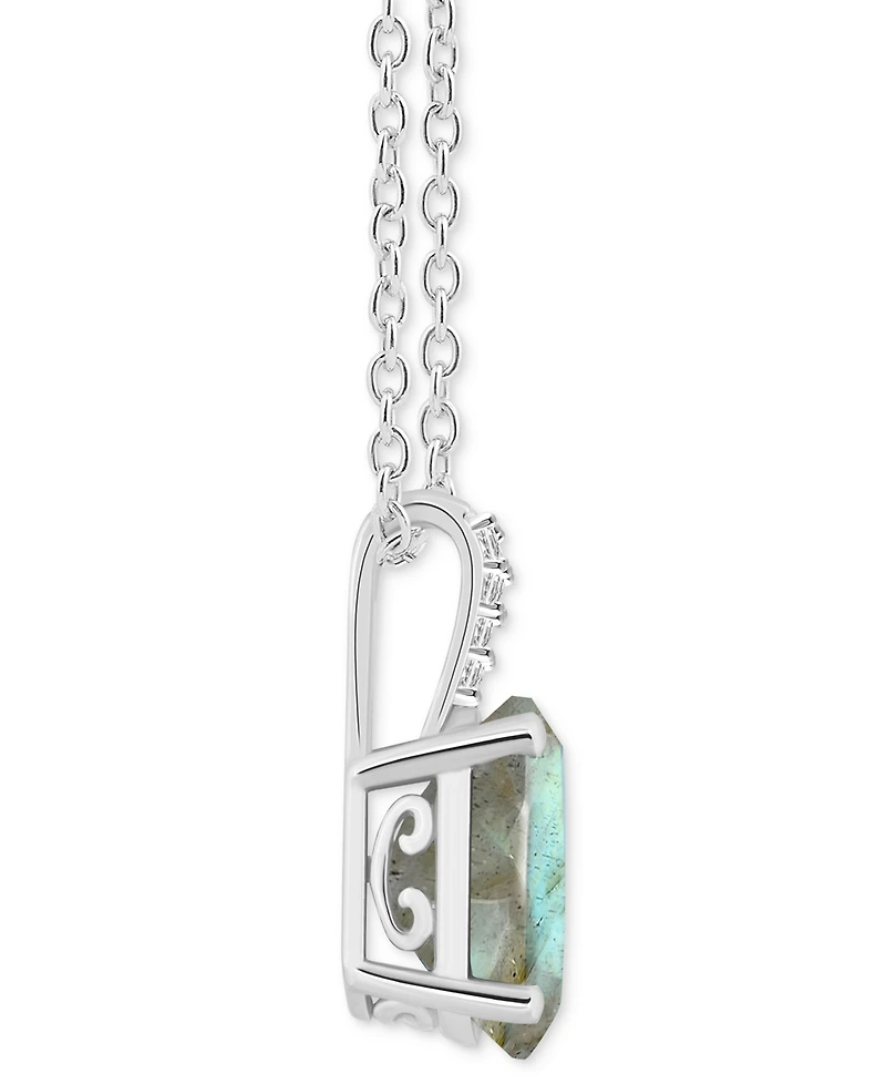 Labradorite & Diamond Accent Oval 18" Pendant Necklace Sterling Silver (Also Onyx)