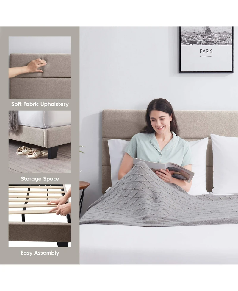 Clara Clark Horizontal Channel Upholstered Platform Bed - King