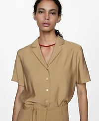 Mango Women's Short-Sleeved Satin Shirt