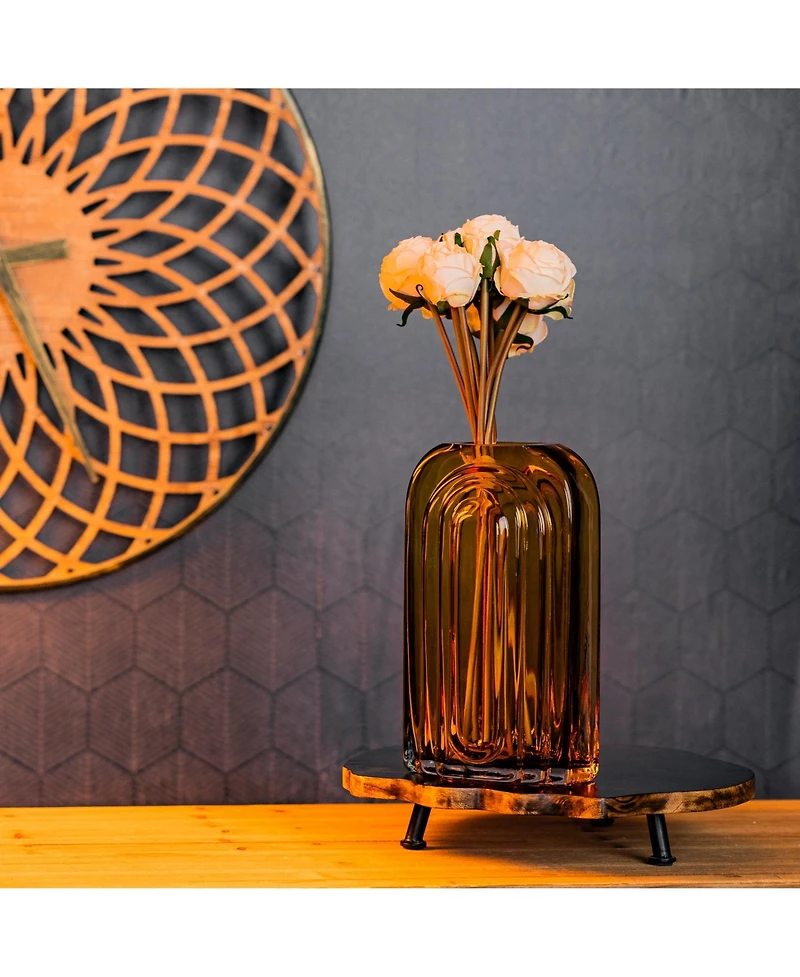 Slickblue Glass Vase With Wood Accent