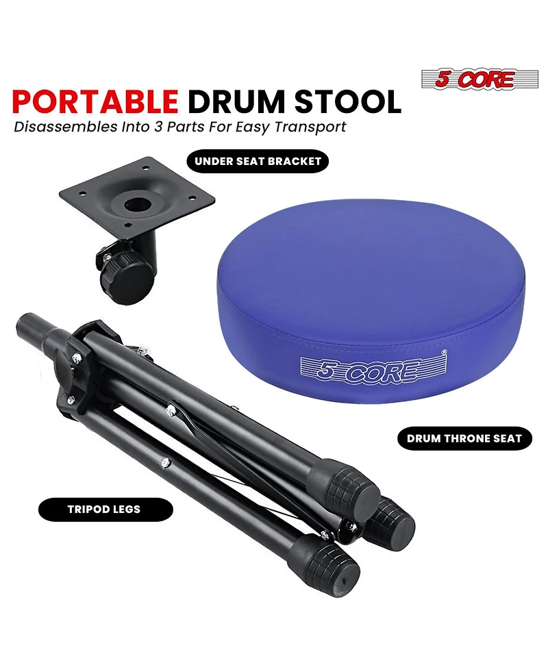 5 Core Drum Throne 3" Thick Padded Comfortable Guitar Stool Drummer Chair Adjustable Musician Seat