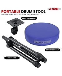 5 Core Drum Throne 3" Thick Padded Comfortable Guitar Stool Drummer Chair Adjustable Musician Seat