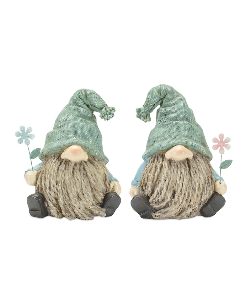 Slickblue Stone Garden Gnome Figurine With Flower Stem Accent (Set of 4)