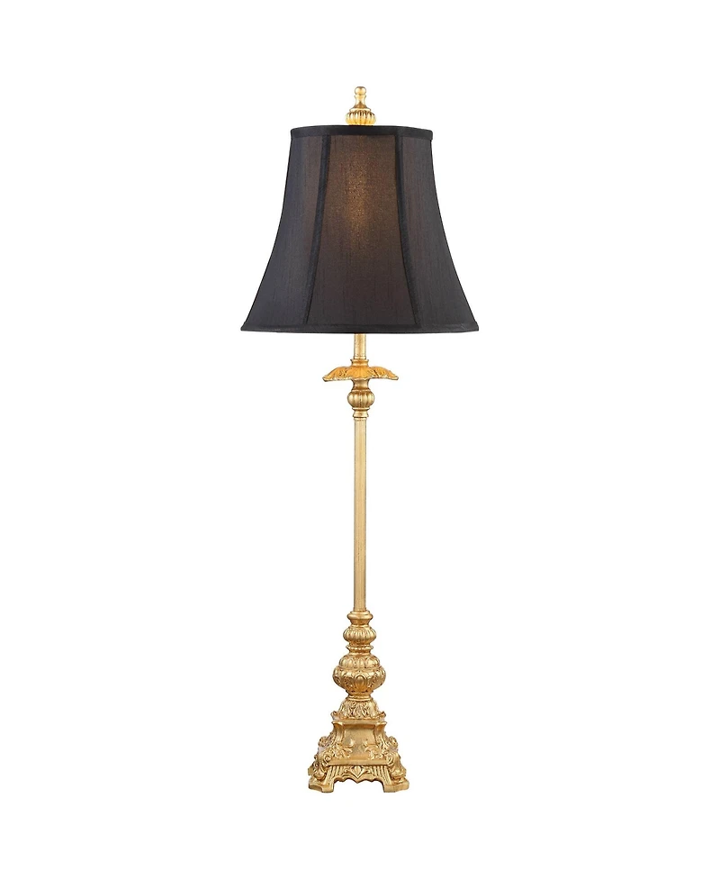 Regency Hill Traditional Buffet Table Lamps 36.5" Tall Set of 2 Gold Intricate Details Black Fabric Bell Shade for Dining Room