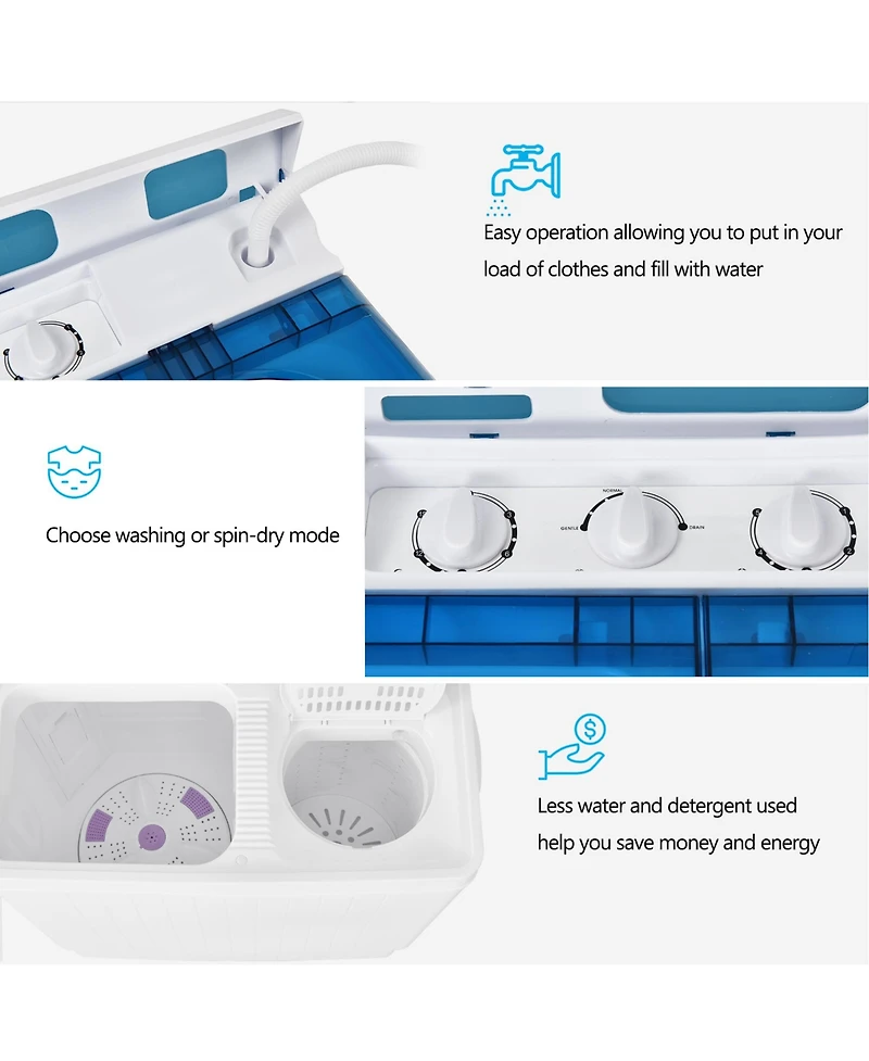 Gymax Portable Semi-automatic Washing Machine 26 lbs Twin Tub Laundry Washer Blue