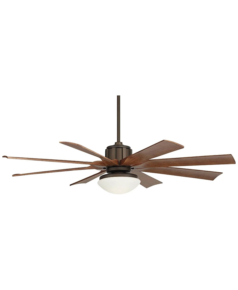 60" Possini Euro Design Industrial Outdoor Ceiling Fan with Led Light Remote Control Bronze Koa Opal Glass Damp Rated Patio Gazebo