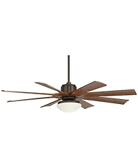 60" Possini Euro Design Industrial Outdoor Ceiling Fan with Led Light Remote Control Bronze Koa Opal Glass Damp Rated Patio Gazebo
