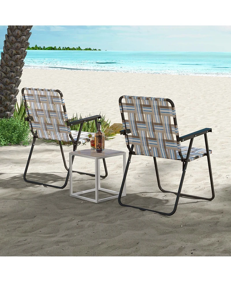 2PCS Folding Beach Chair Camping Lawn Webbing Lightweight 1 Position