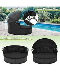 Patio Round Daybed with Retractable Canopy Rattan Sectional Seating