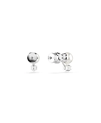 Swarovski Crystal Pearl, Round Cut, White, Rhodium Plated Matrix Stud Earrings