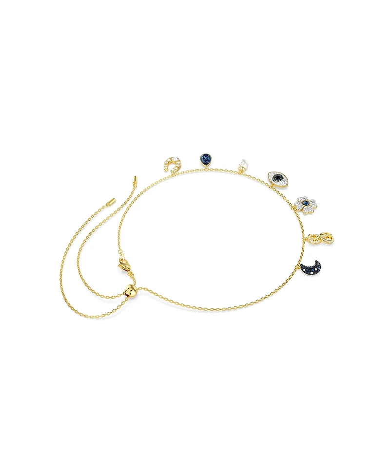 Swarovski Symbolica Choker, Moon, Infinity, Clover, Evil Eye and Horseshoe, Blue, Gold-Tone Plated Necklace