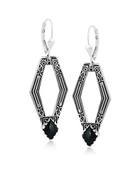 American West Jewelry Sterling Silver and Geometric Shape Black Agate Gemstone Lever Back Earrings