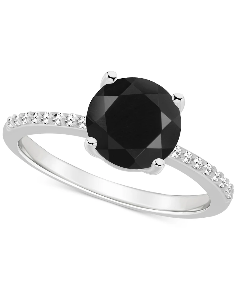 Onyx & Diamond (1/10 ct. t.w.) Solitaire Ring Sterling Silver