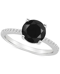 Onyx & Diamond (1/10 ct. t.w.) Solitaire Ring Sterling Silver