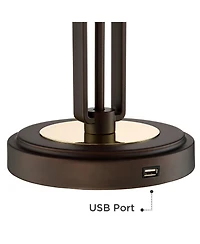 Franklin Iron Works Javier Industrial Table Lamp with Hotel Style Usb Charging Port 24.5" High Iron Bronze White Drum Shade Decor for Living Room Desk