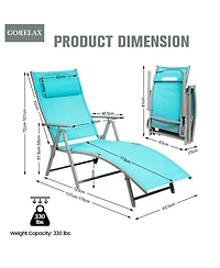 Inolait Adjustable Outdoor Lightweight Folding Chaise Lounge Chair with Pillow-Blue