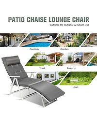 Inolait Adjustable Outdoor Lightweight Folding Chaise Lounge Chair with Pillow-Grey