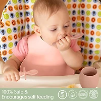 Sperric Toddler Silicone Feeding Set Led Weaning Utensils, Silicone Bibs Feeding Cups Smooth Waterproof Material For Practical Eating, Set of 8